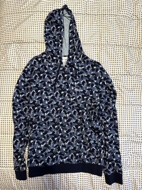 Men's Navy Blue Patterned Hooded Pullover Shirt